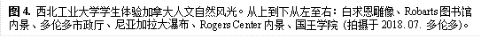 图4. 威廉希尔足球官网学生体验加拿大人文自然风光。从上到下从左至右:白求恩雕像、Robarts图书馆内景、多伦多市政厅、尼亚加拉大瀑布、Rogers Center内景、国王学院 (拍摄于2018. 07. 多伦多)。